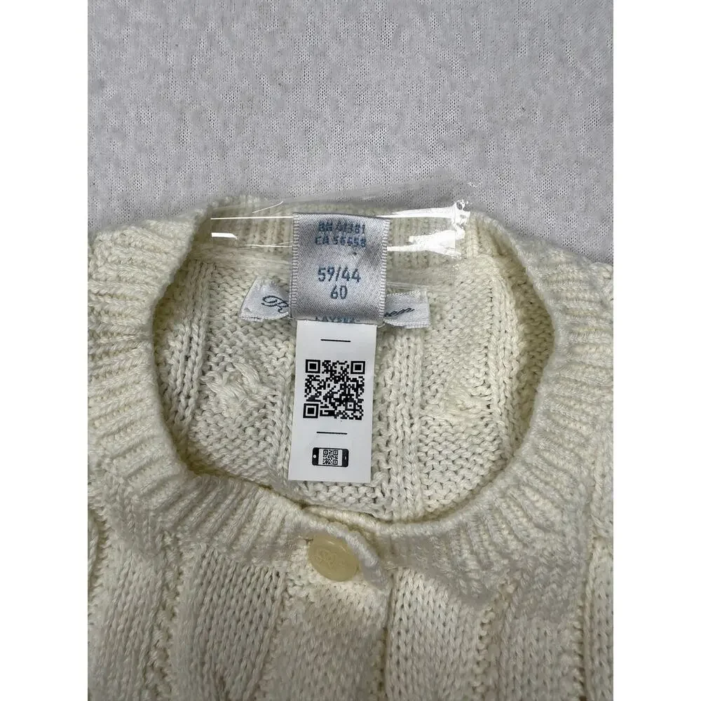 Ralph Lauren Baby Girls 3M Cream Cable Knit Ruffle Cardigan Sweater Red Pony